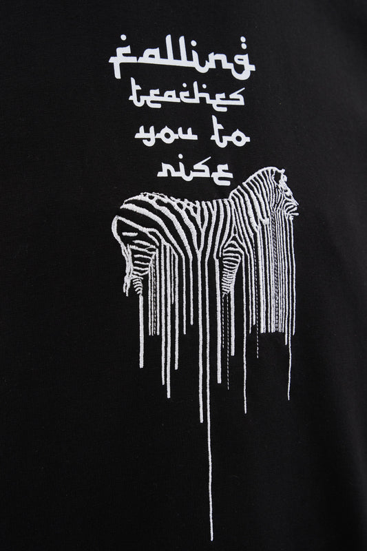 BLACK ZEBRA EMBROIDERED T-SHIRT