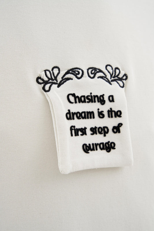 WHITE FLOCK PRINTED T-SHIRT