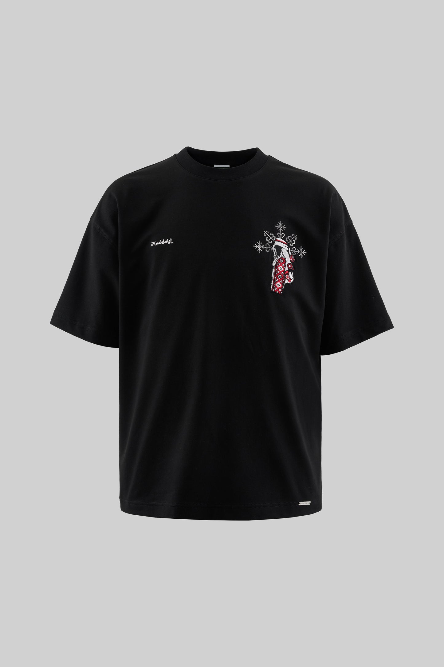 BLACK ETHNIC FIGURE EMBROIDERED T-SHIRT