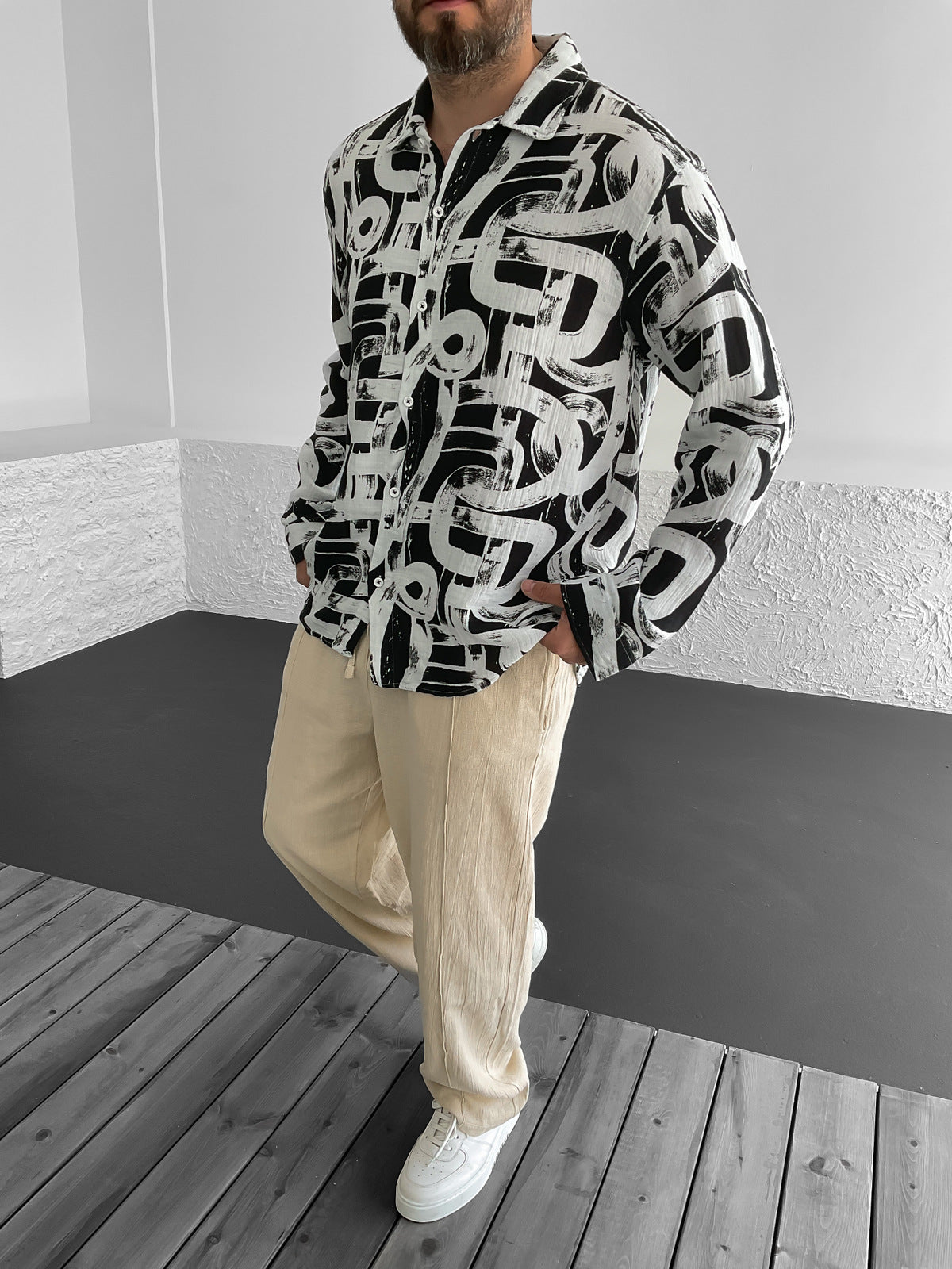 Black Mixed Pattern Shirt