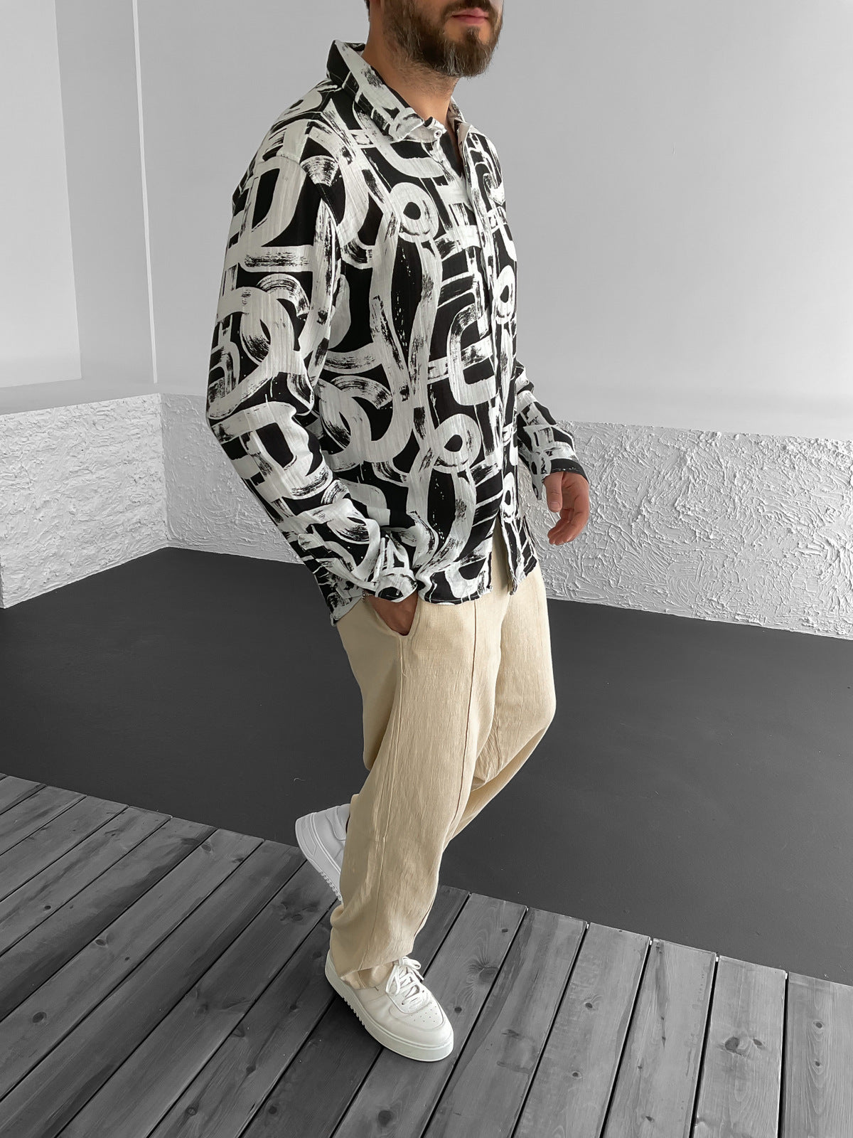 Black Mixed Pattern Shirt