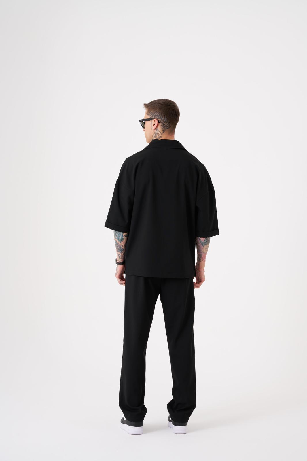 Black Plain Relaxed Trousers