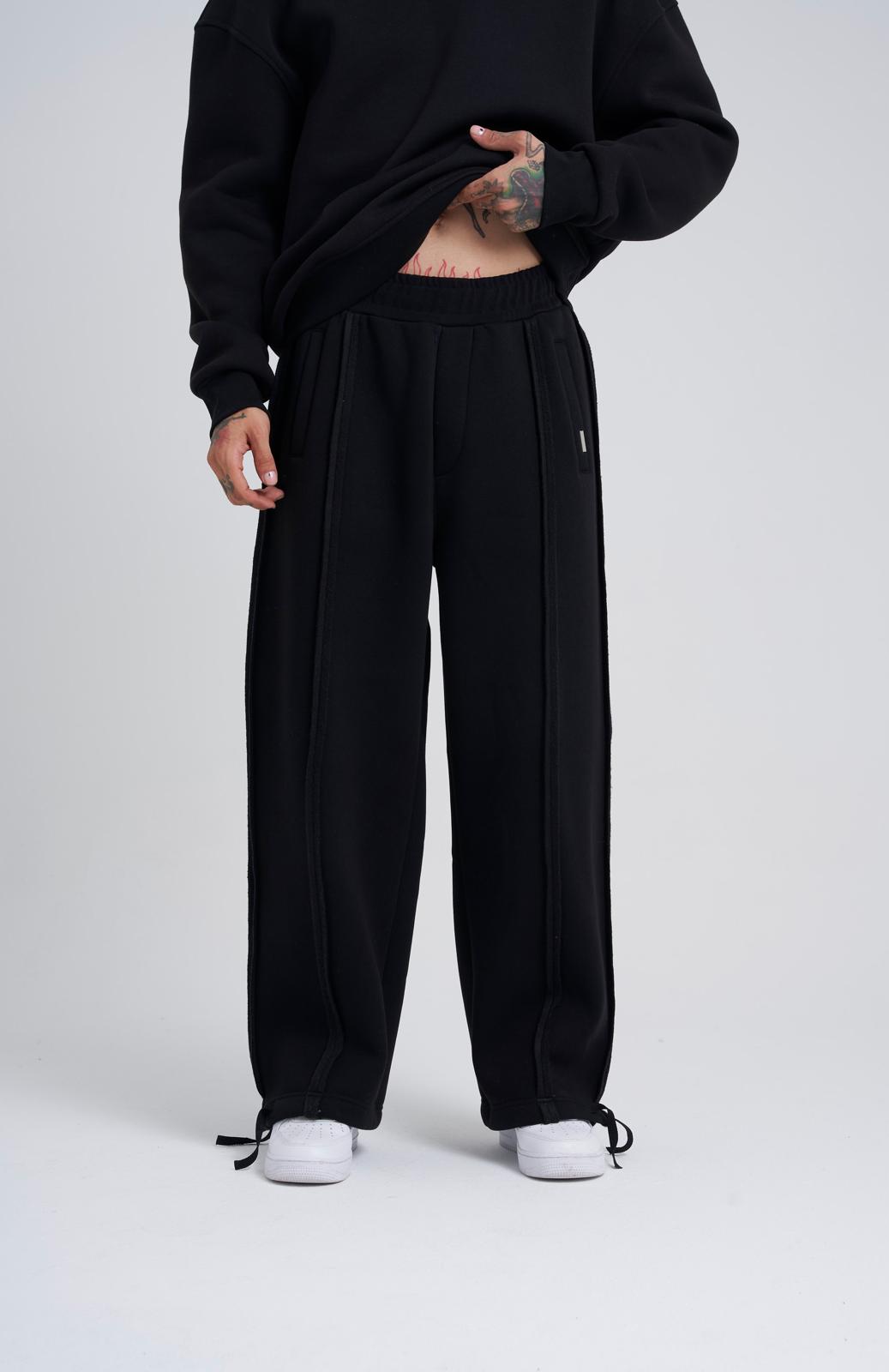 Black Sewing Detailed Baggy Jogger