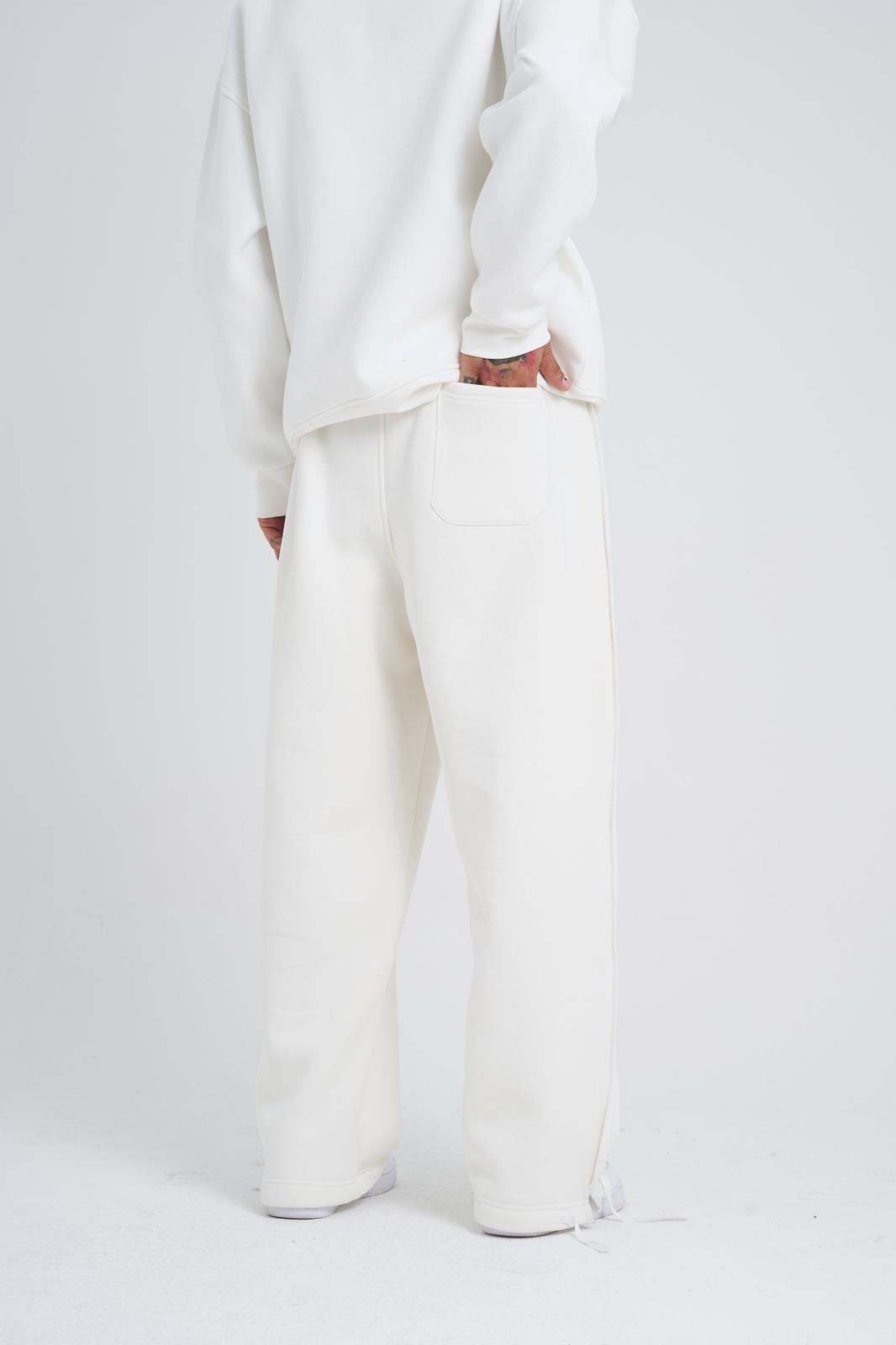 White Sewing Detailed Baggy Jogger