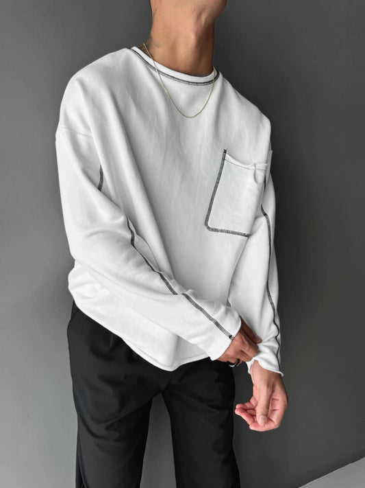 WHITE UNISEX SEAM SWEATER
