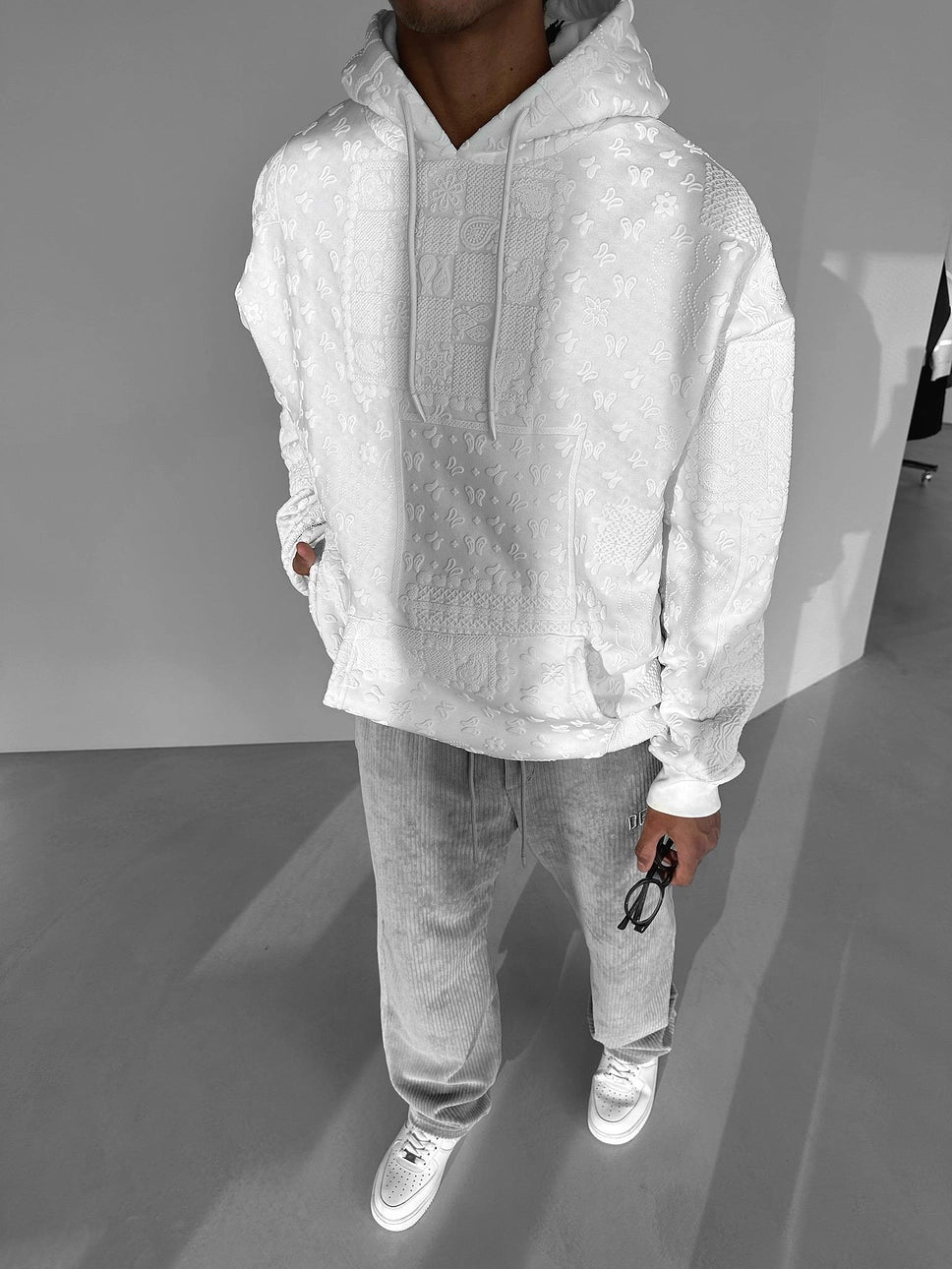 White Patterned Hoodie