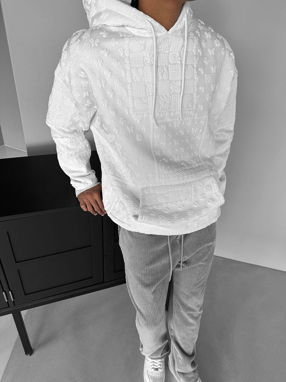 White Patterned Hoodie