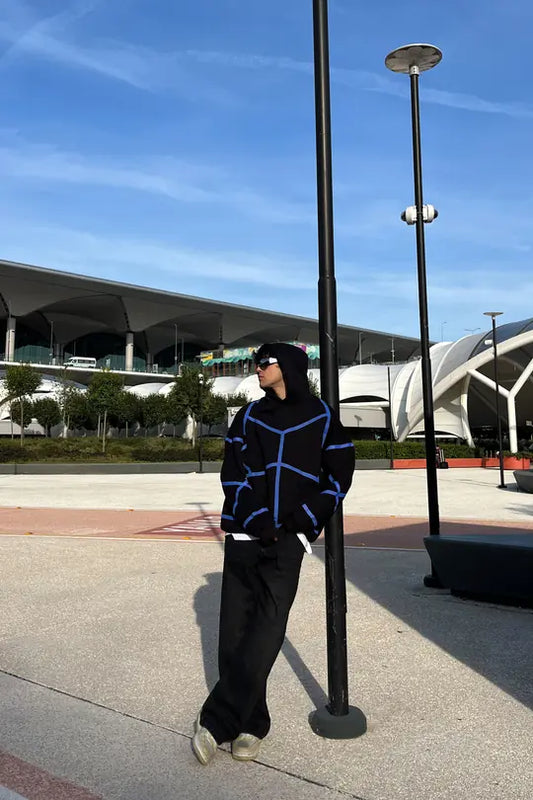 Black Geometric Patterned Hoodie