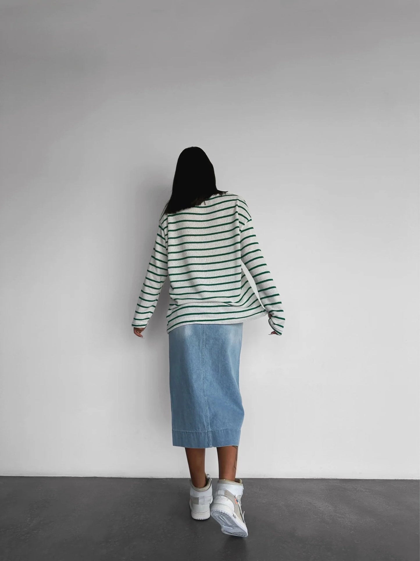 Green Oversize Strip Knit Sweater
