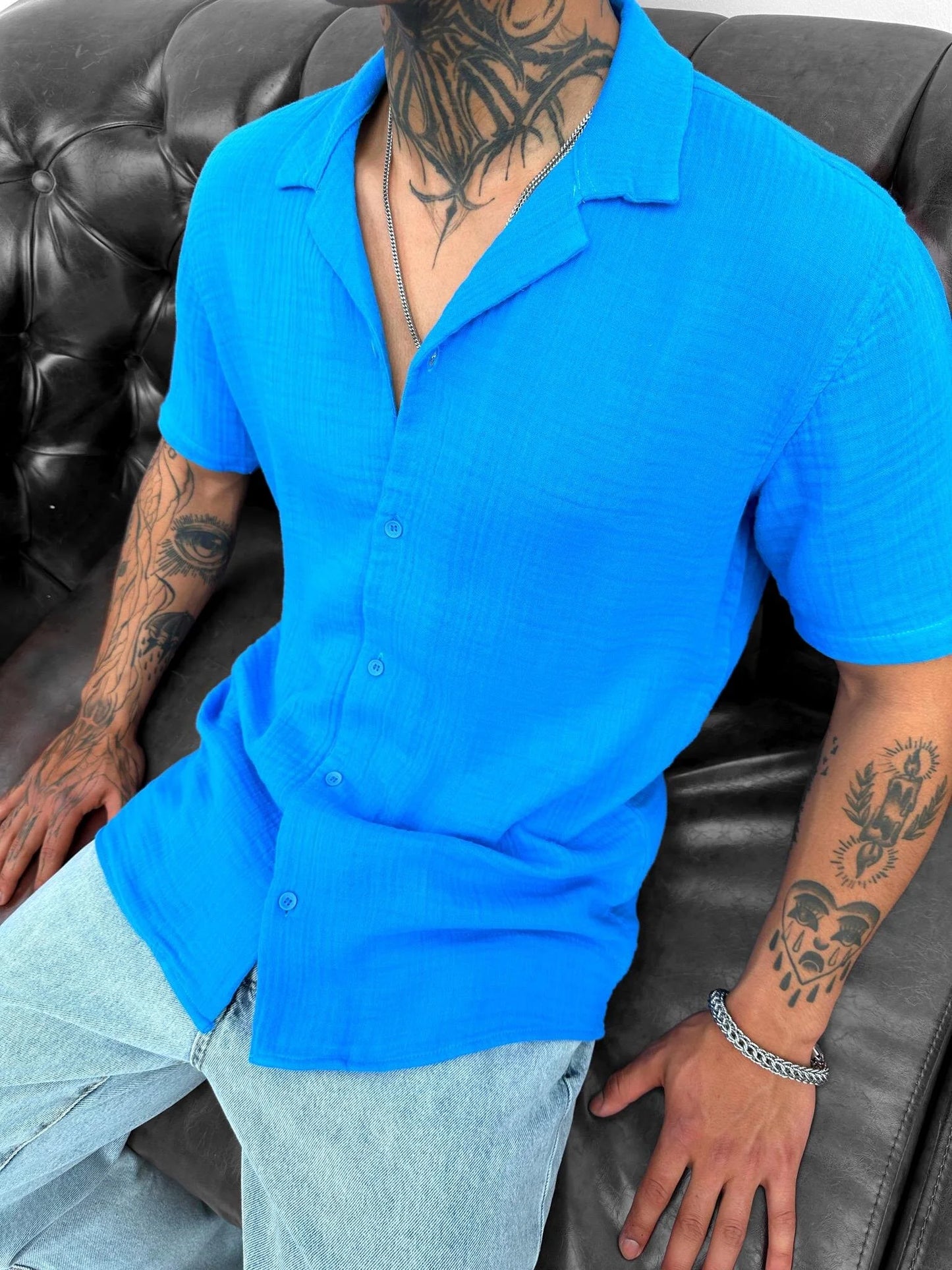 Blue Oversize Linen Shirt