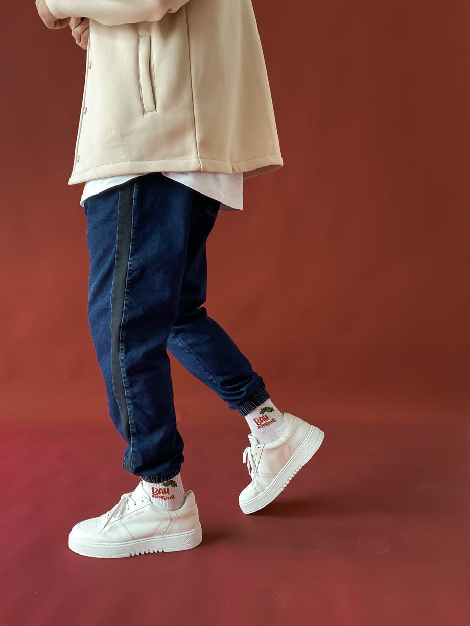 Navy Blue Elastic Side Striped Pants