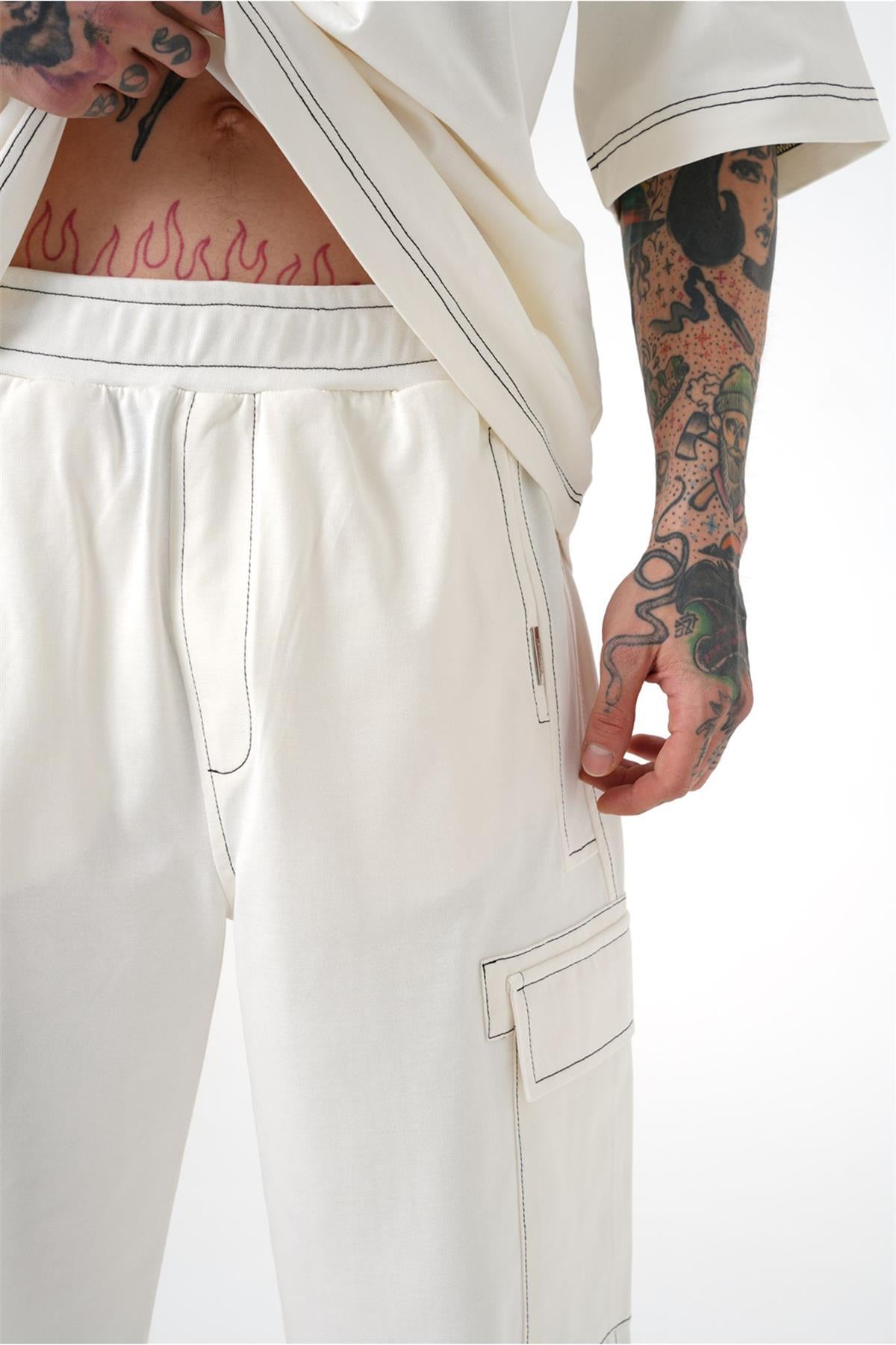 White Sewed Cargo Pants