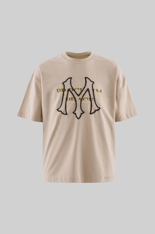 SOFT BEIGE PROCLAIM PEACE EMBROIDERED T-SHIRT