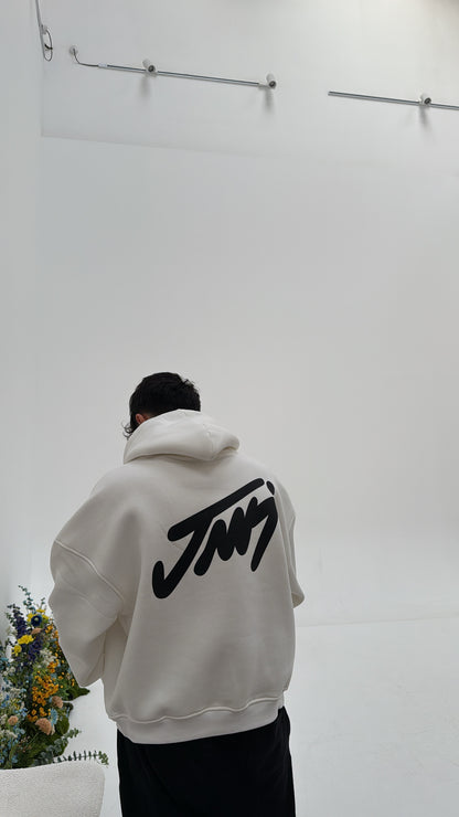WHITE BASIC PRINTED HOODIE