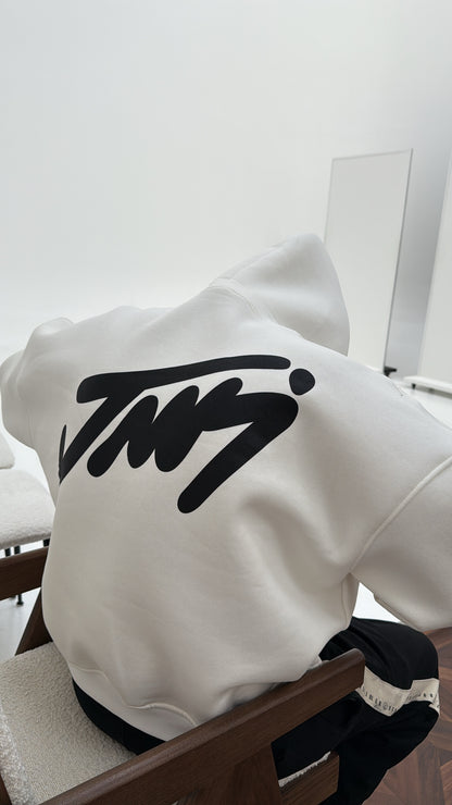 WHITE BASIC PRINTED HOODIE