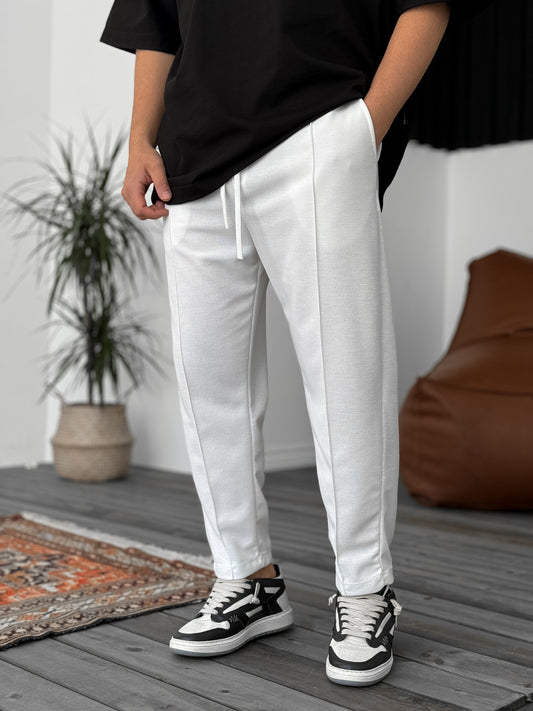 WHITE STITCHED WAFFLE FABRIC JOGGER