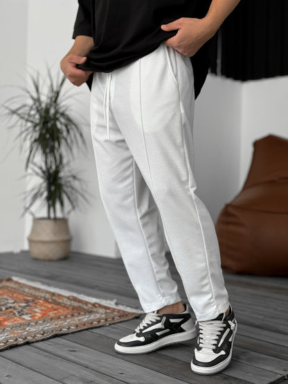 WHITE STITCHED WAFFLE FABRIC JOGGER