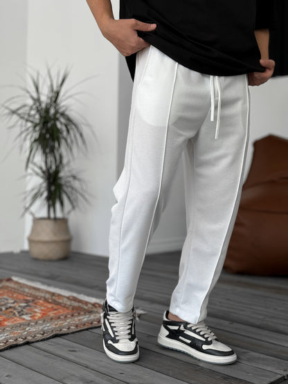 WHITE STITCHED WAFFLE FABRIC JOGGER