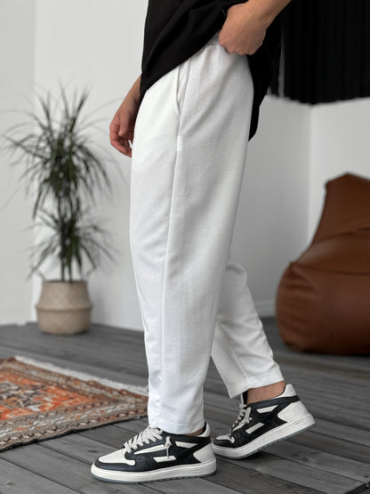 WHITE STITCHED WAFFLE FABRIC JOGGER