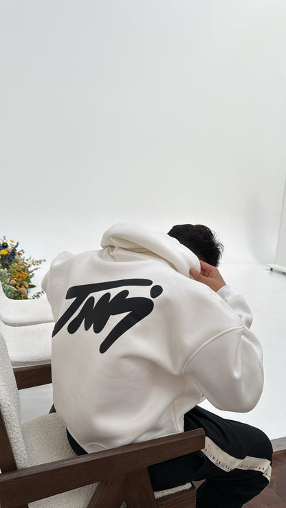 WHITE BASIC PRINTED HOODIE