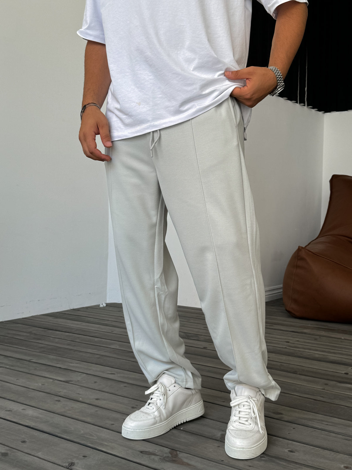 ICE GREY STITICHED BAGGY JOGGER