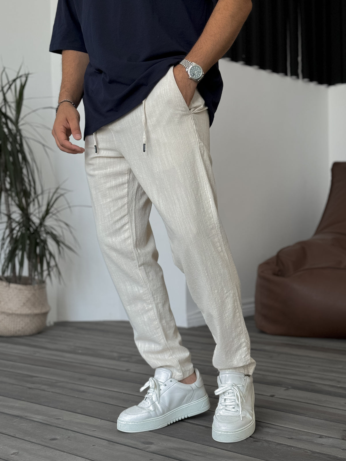 BEIGE COTTON LINEN JOGGER