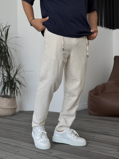 BEIGE COTTON LINEN JOGGER