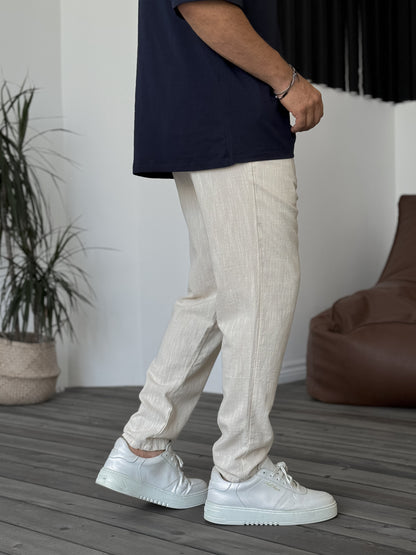 BEIGE COTTON LINEN JOGGER