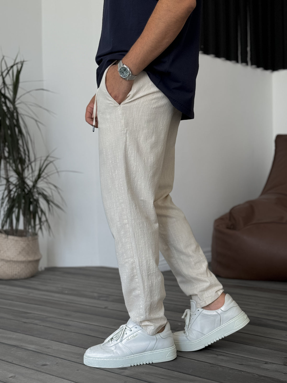 BEIGE COTTON LINEN JOGGER