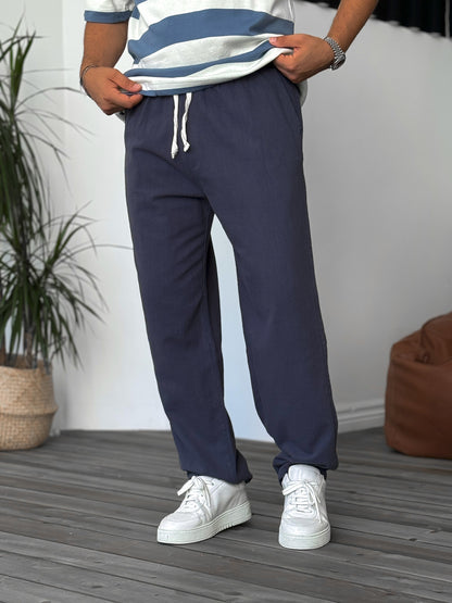 NAVY BLUE BACK STITCH DETAILED JOGGER