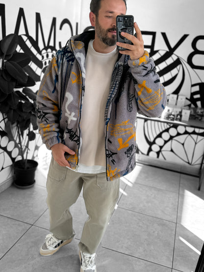 GREY GRAFFITI ZIPPERED JACKET