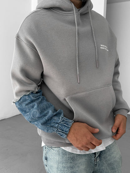 ICE GREY DENIM SLEEVE PATCH HOODIE