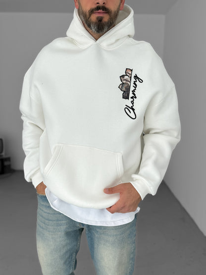 WHITE CHARMING EMBROIDERED HOODIE