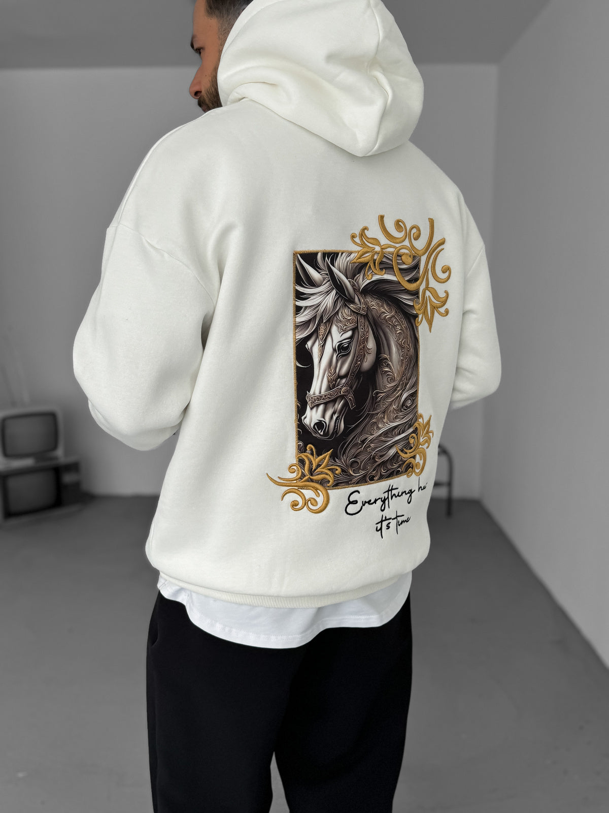 WHITE HORSE EMBROIDERED HOODIE