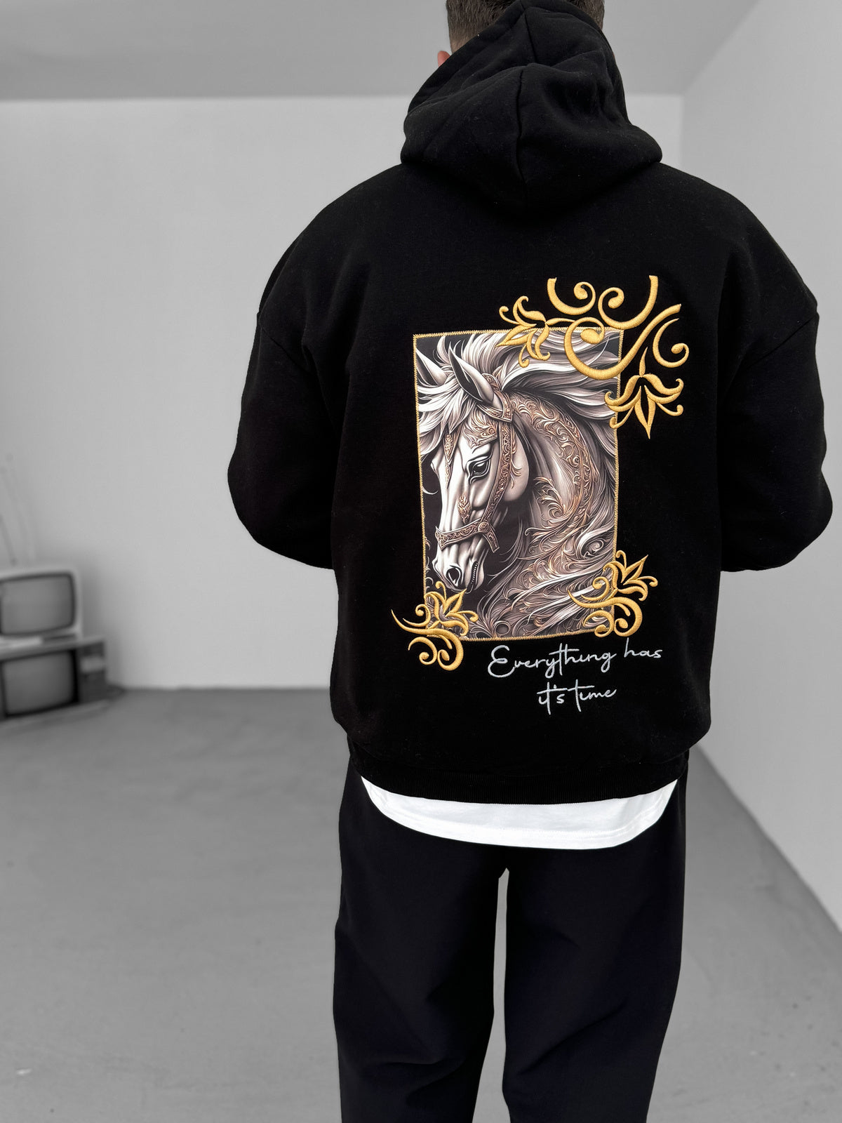 BLACK HORSE EMBROIDERED HOODIE