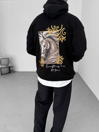 BLACK HORSE EMBROIDERED HOODIE