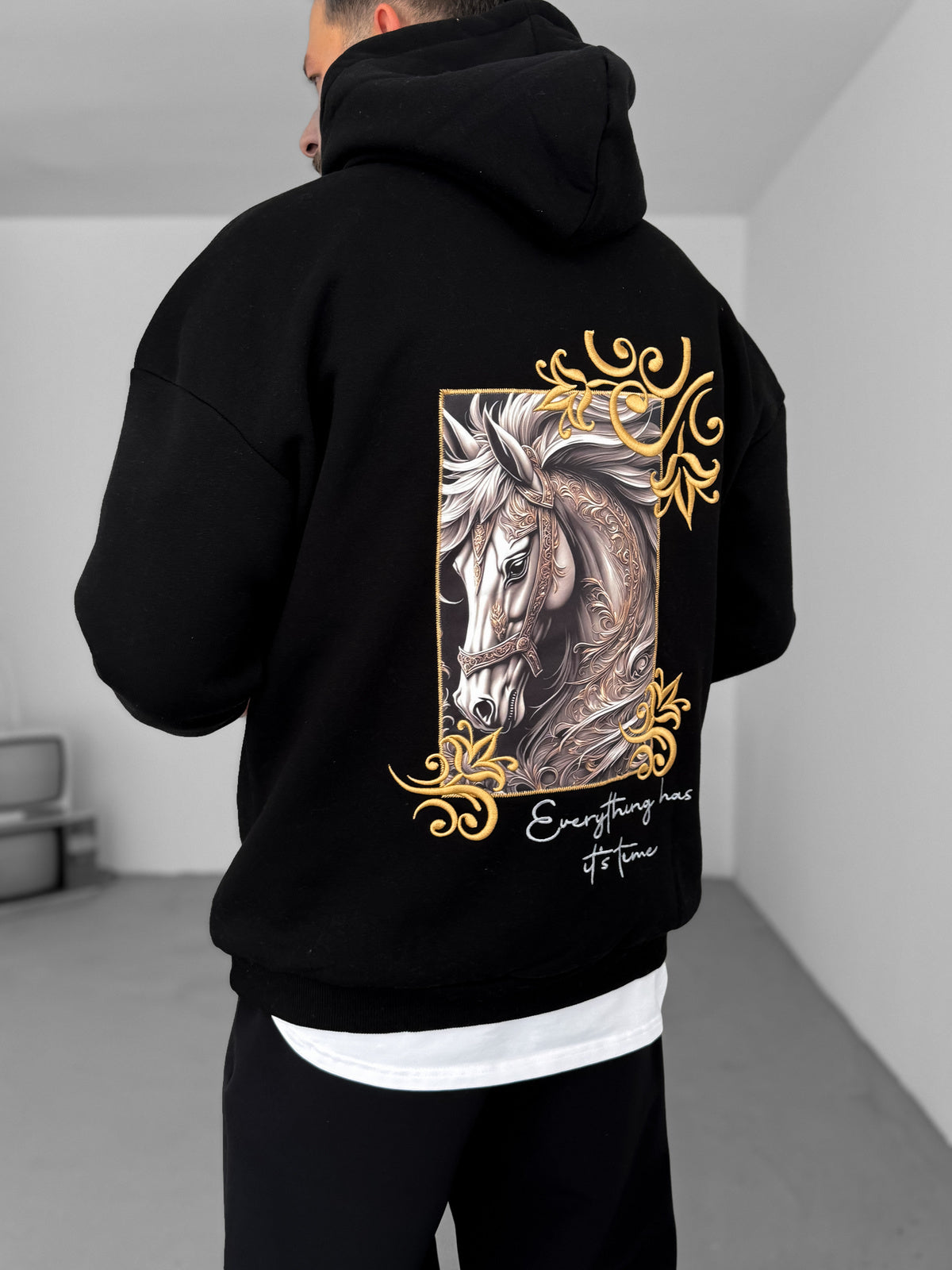 BLACK HORSE EMBROIDERED HOODIE