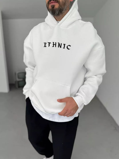 WHITE ETHNIC EMBROIDERED HOODIE