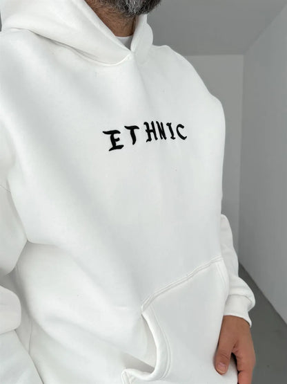 WHITE ETHNIC EMBROIDERED HOODIE