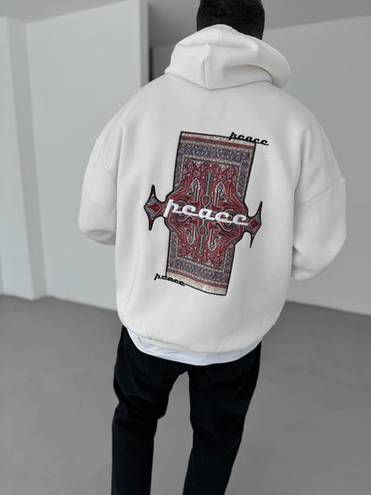 WHITE PEACE EMBROIDERED HOODIE