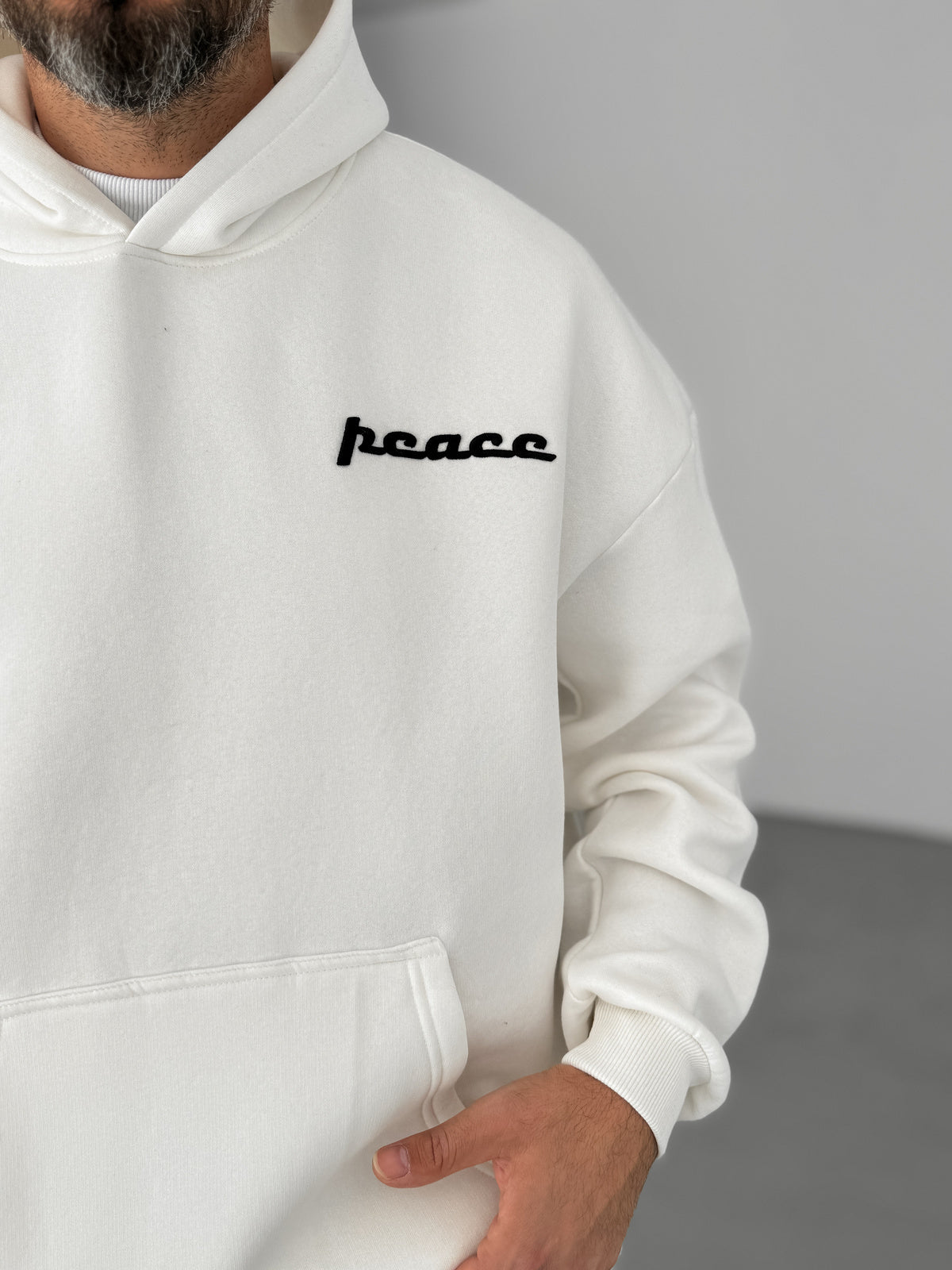 WHITE PEACE EMBROIDERED HOODIE