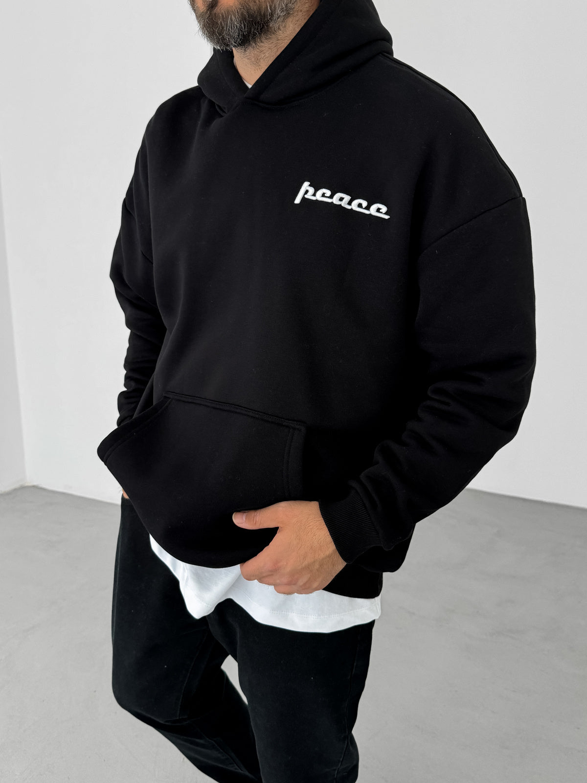 BLACK PEACE EMBROIDERED HOODIE