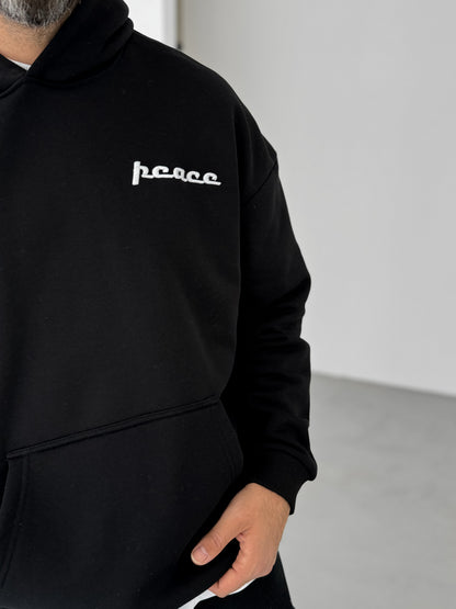 BLACK PEACE EMBROIDERED HOODIE