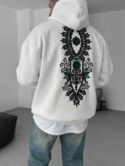 WHITE KNITTED EMBROIDERED HOODIE