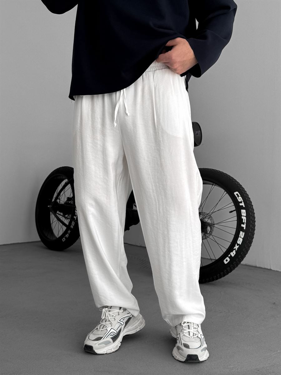WHITE TENCEL FABRIC BAGGY JOGGER