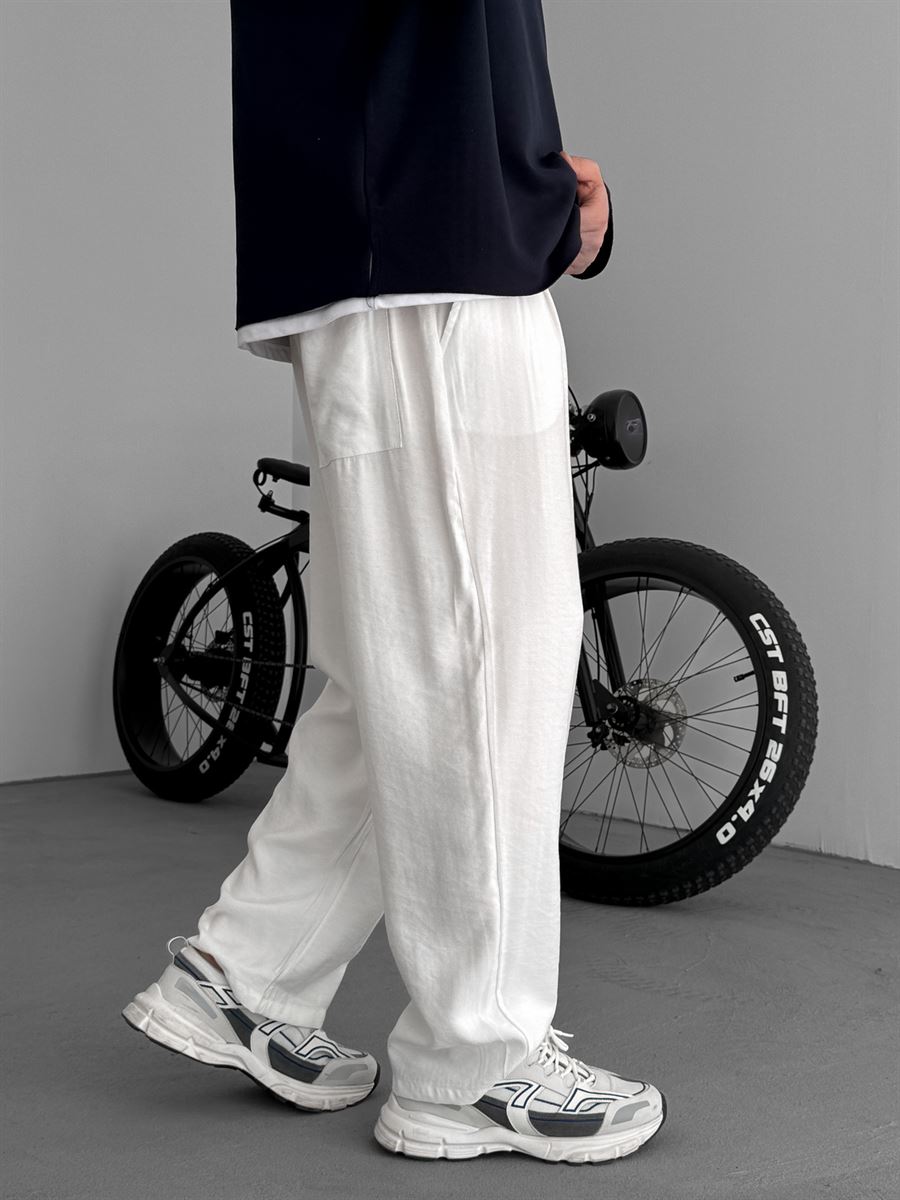 WHITE TENCEL FABRIC BAGGY JOGGER