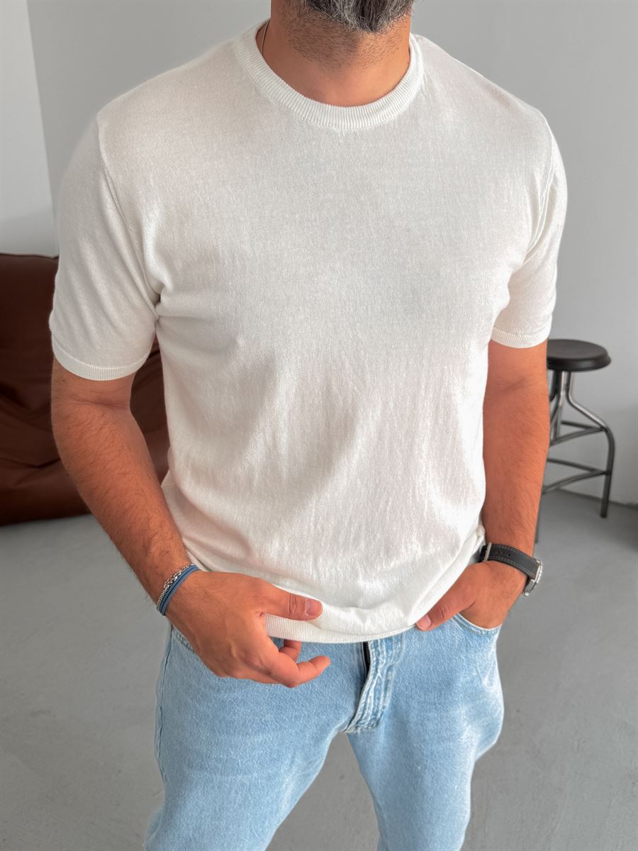 WHITE BASIC FIT KNITWEAR T-SHIRT