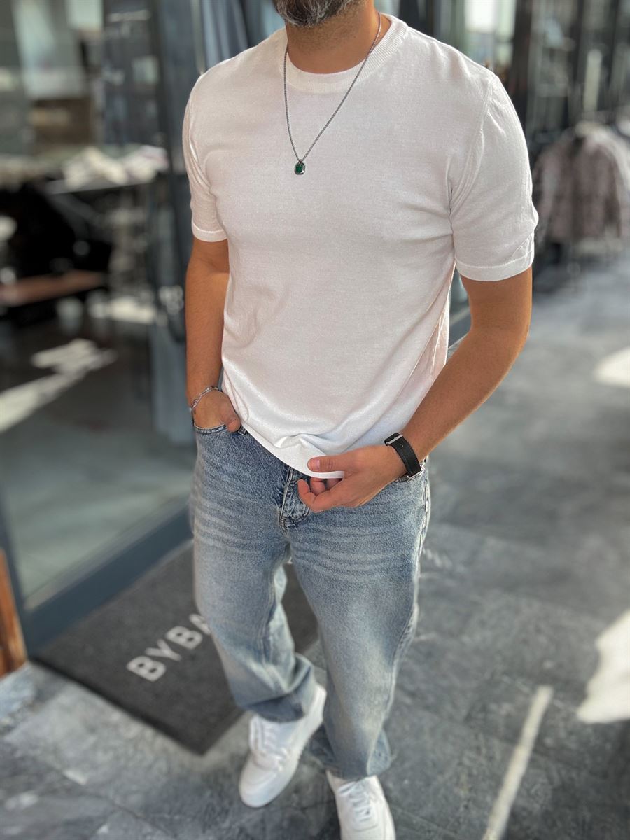 WHITE BASIC FIT KNITWEAR T-SHIRT
