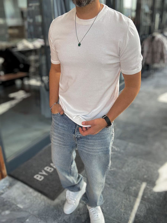 WHITE BASIC FIT KNITWEAR T-SHIRT
