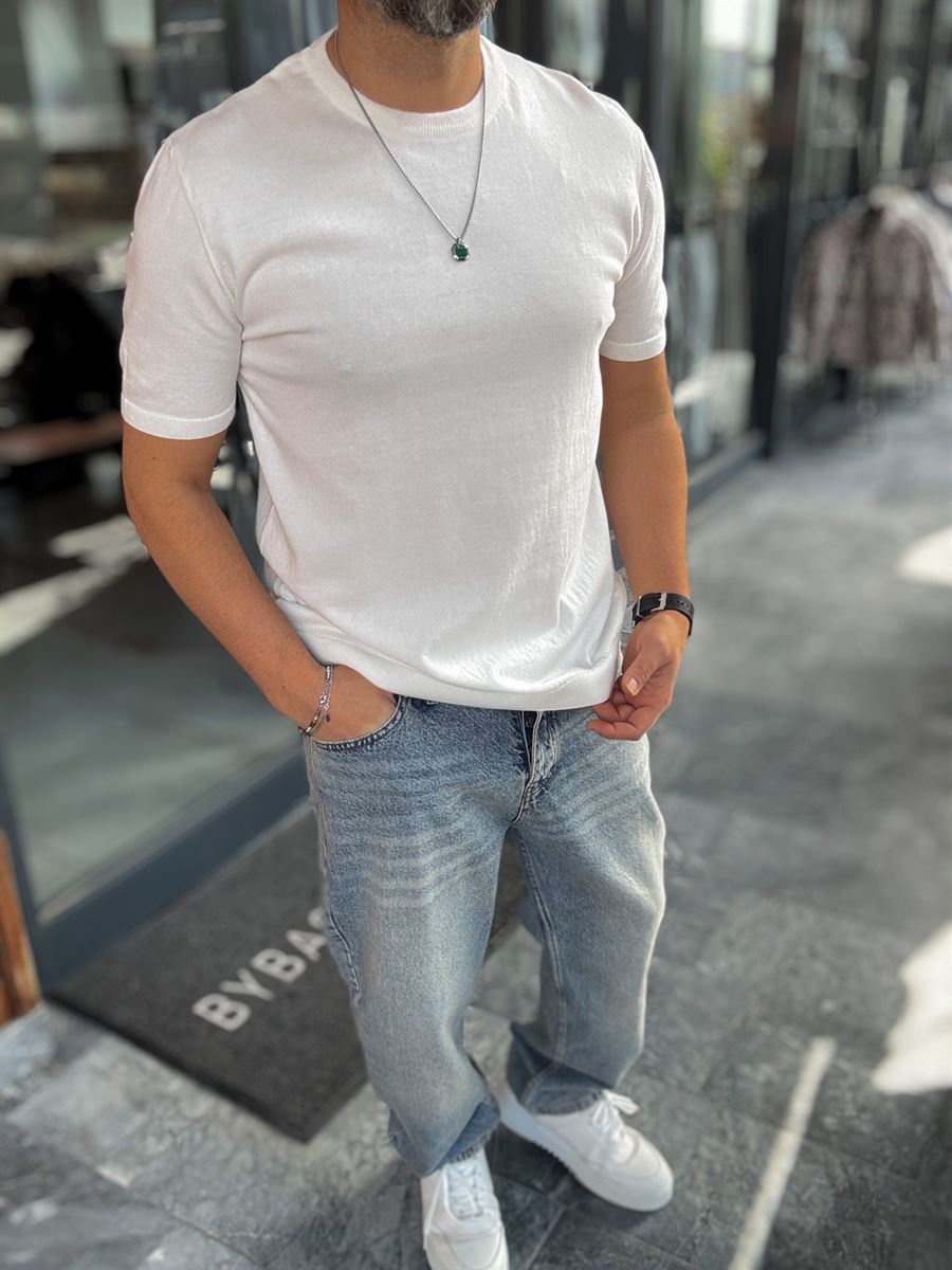 WHITE BASIC FIT KNITWEAR T-SHIRT